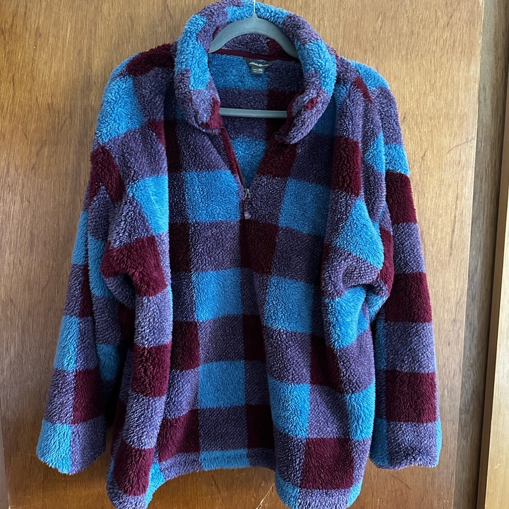 Eddie Bauer Burgundy and Blue Sherpa Jacket